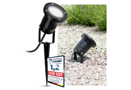 SSC-LUXon LED Gartenstrahler KARI 3W - Strahler für den Außenbereich mit IP65 Schutz, ideal für Garten- und Wegeleuchten. Einfacher Anschluss mit Schuko-Stecker und austauschbarem GU10 Leuchtmittel in neutralweiß.