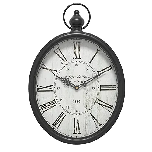 Menterry Rechteck Retro-Wanduhr, altmodisches antikes Design, rustikaler Vintage-Stil, batteriebetriebenes stilles Dekor Wanduhren für Bauernhaus, Küche, Büro (Schwarz Oval)