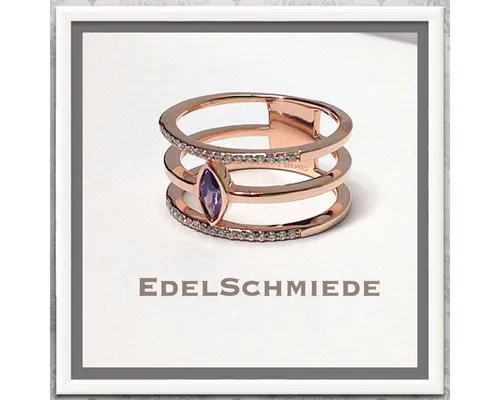 Edelschmiede925 Silberring Silberring rosévergoldet Zirk weiß + lila Größe 57