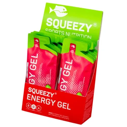 Squeezy Energy Gel Box (Orange/Pfirsich) 12er Pack - Sport Energy Gel für schnelle & dauerhafte Energie bei maximaler Verträglichkeit beim Laufen, Radsport, Marathon & Co.