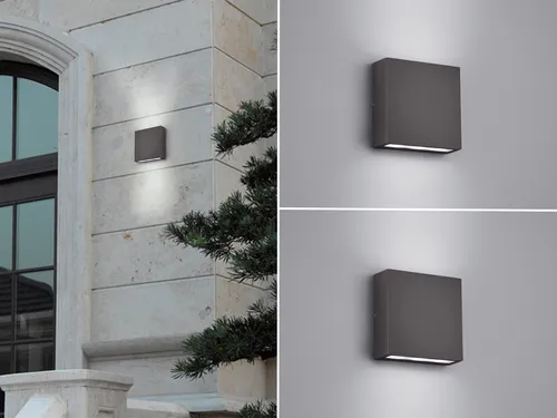 2er SET flache LED Außenwandleuchten aus Aluminium Anthrazit, 14cm Breite - Lampen: Hochwertige Außenwandleuchten aus Aluminium mit Up and Down Lichteffekt, ideal für stilvolle Beleuchtung im Außenbereich, IP54 geschützt.