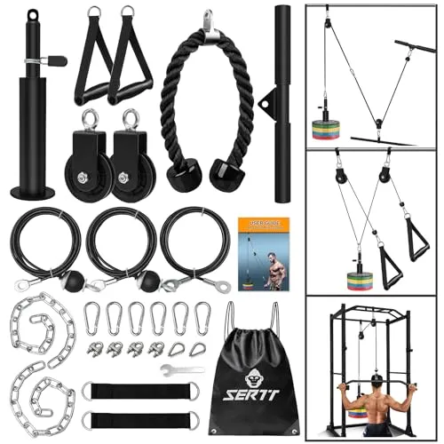 Produktbild SERTT Gewicht Seilzugsystem Gym, Verbesserte Seilzug Fitness für Gym LAT Pull Down, Bizeps Curl, Trizeps, Armtraining-Gewichtsscheibensystem Zusatzgeräte für Heim-Fitnessstudios