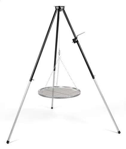 Dreibein mit Kurbel & Edelstahl Grillrost  60cm und Tasche
