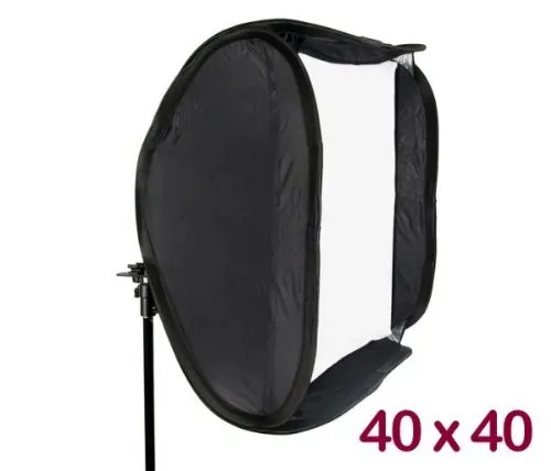 Easy Folder-Softbox (Lichtwanne) 40 x 40cm mit Halterung für Kompaktblitzgeräte - z.B. Canon Speedlite 380EX 430EX 430EX II 550EX 580EX 580EXII / Nikon Speedlight SB-600 SB-700 SB-800 SB-900 uvm.