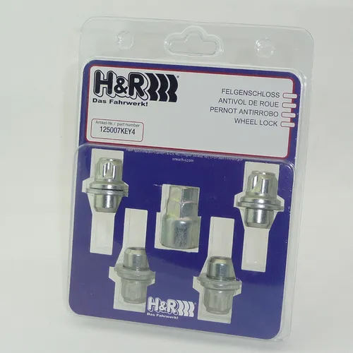 H&R Felgenschlösser Satz M12x1,5 Flachbund - Hochwertige Felgenschlösser für optimale Sicherheit, inklusive 4 Schlossmuttern und Adapter, ideal für Vorder- und Hinterachse.