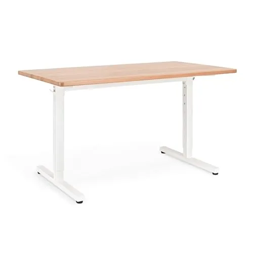 Ehrenkind® Höhenverstellbarer Schreibtisch aus massivem Buchenholz | Mitwachsender Schreibtisch von der Grundschule bis ins Studium | Stabiles Stahlgestell | Ergonomisch & langlebig | Weiß