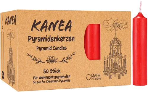 KANEA Adventskerze Pyramidenkerzen - Weihnachtskerzen für Pyramiden - Weihnachtspyramiden (Kerzen Set, 50-tlg., Christbaumkerzen 7 cm groß, 14 mm), Weihnachtspyramiden Baumkerzen aus Wachs