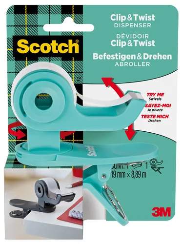 Scotch Handabroller Clip & Twist türkis bestückt