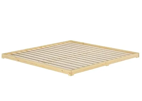 ERST-HOLZ Futonbett 200x200 cm aus Kiefer Massivholz - Stilvolles, niedriges Ehebett mit großzügiger Liegefläche von 200x200 cm. Hergestellt aus stabilem Kiefernholz, ideal für modernes Wohnen und entspanntes Schlafen.