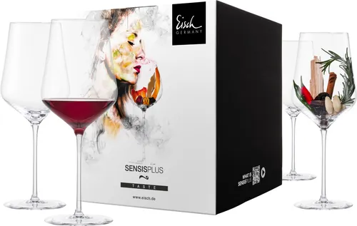 Eisch Bordeauxglas Sky Sensis plus 4er Set - Weingläser aus hochwertigem Kristallglas mit SENSISPLUS-Effekt, ideal für kraftvolle Rotweine, spülmaschinengeeignet und im eleganten Geschenkkarton.