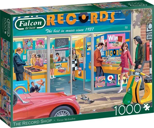 Falcon - The Record Shop 1000 Teile Puzzle - Erlebe den Charme eines Plattenladens mit diesem 1000 Teile Puzzle von Falcon. Ideal für entspannende Abende, regt die Konzentration an und besteht aus recyceltem Karton.