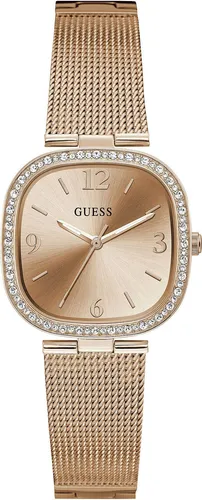 GUESS Damen Analog Quarz Uhr GW0354L3 - Elegante Armbanduhr mit selbstverstellbarem Edelstahl-Mesh-Armband, ideal für stilbewusste Frauen. Wasserdicht bis 30 m und mit funkelnden Kristalldetails.