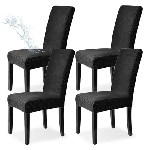 Dubest Stuhlhussen 4er Set,Stretch Stuhlüberzug Waschbar Stuhlbezug Elastische Abnehmbarer Stuhl Bezug Schutz für Bankett Hotel Hochzeit Party Esszimmer Restaurant Küche Deko(Schwarz)