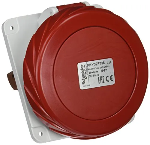 Schneider base em.sal.inc.r?32A3PNT380-415V IP 67 - CEE Anbausteckdose mit Schneidklemmen, 32A, 3p+N+E, 380-415 V AC, IP67-geschützt für optimale Sicherheit und Zuverlässigkeit in anspruchsvollen Umgebungen.
