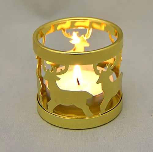 schenken und wohnen Messing-Teelichthalter ca. 5 cm mit Hirschmotiven
