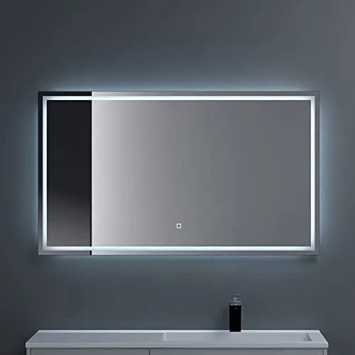 dopporo Badspiegel mit Beleuchtung 120x70cm - Badezimmer Wandspiegel mit dimmbarer LED-Beleuchtung und Antibeschlag-Funktion, ideal für klare Sicht im Bad.