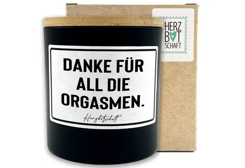 Herzbotschaft Duftkerze, (Danke für all die Orgasmen., originelles Geschenk, handgemachte nachhaltige Sojakerze im Glas)