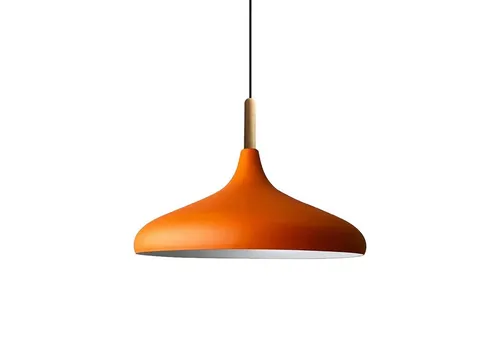 bamyum Champion Hängelampe aus Holz und Metall 35 cm - Hängelampe für Küche und Esstisch, mit modernem Design in Orange und weißem Innenleben, ideal für eine gemütliche Atmosphäre in jedem Raum.