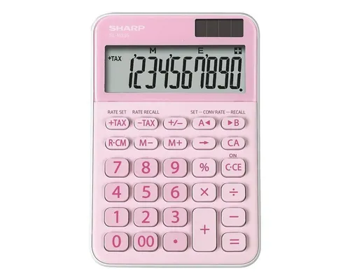 Sharp EL-M 335 Taschenrechner - Abgewinkelte Anzeige, Solar- und Batteriebetrieb, stylisches pinkes Design für optimale Lesbarkeit und praktische Business-Funktionen
