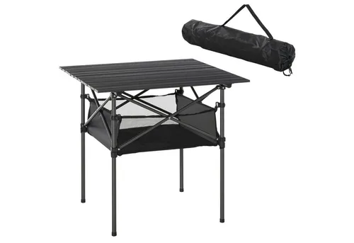 furnicato Campingtisch Klapptisch Schwarz 70x70 cm mit Netztasche - Praktischer Klapptisch für Outdoor-Abenteuer: Mit integrierter Netztasche zur Aufbewahrung deiner Utensilien. Ideal für Camping, Wandern und Picknicks – schnell auf- und abgebaut, stabil und leicht transportierbar.