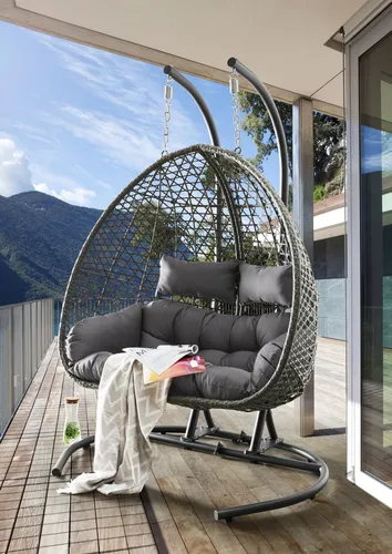 Destiny Hängesessel COCO DROP DOUBLE - Hängesessel aus Stahl und Polyrattan, handgefertigt, mit komfortablen Auflagen und einer maximalen Belastbarkeit von 159 kg – ideal zum Entspannen im Freien.