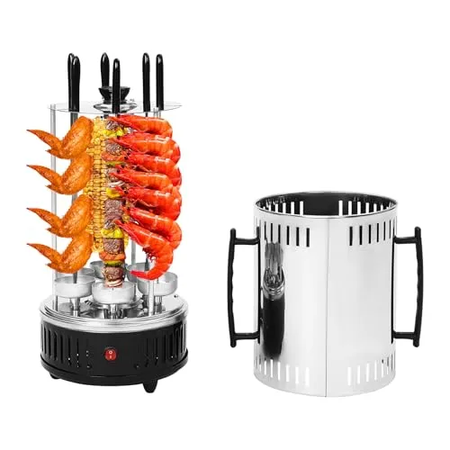 Elektrogrill, 1000W Vertikaler Elektrischer Grill mit 6 Spieße, Schaschlikgrill Kebap Grill 220-240V 50-60Hz, 400-500℃ Elektrogrill Tischgrill Döner Grills für BBQ, Familien, Restaurants (6 Spieße)