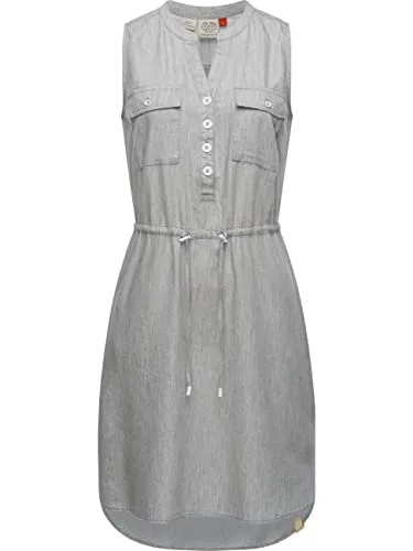 Ragwear Damen Kleid Roisin Denim Light Grey Gr. XL - Stylisches ärmelloses Jerseykleid im Denim-Look mit breiten Trägern und praktischen Zugbändern an der Taille. Ideal für den Frühling und Sommer, super bequem und vielseitig kombinierbar.