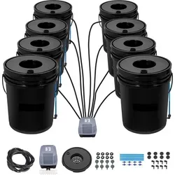 SucceBuy DWC Hydroponisches Anbausystem, Erweitertes Hydroponik-Setup, 5 Gallonen 8 Eimer, DWC-System mit Luftpumpe, Steinen und Wasserstandsanzeig...