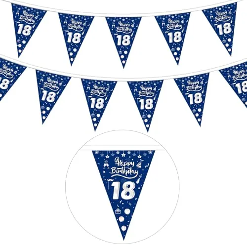 GoldRock 18 Geburtstag Deko Girlande Blau,Wimpel Stoff Deko 18. Geburtstag Junge Mädchen,18. Geburtstage Banner,Party Deco 18 Geburtstage Junge,18ter Geburtstags Geschenk,Geburtstagsgirlande 18