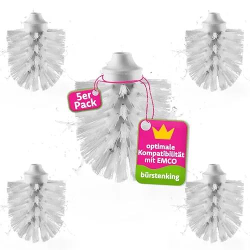 Bürstenking WC Ersatzbürstenkopf, 67 mm, Toilettenbürstenkopf Set passend für Emco WC-Garnituren, Borsten Ersatzklobürstenkopf, mit M12 Innengewinde, 5 Stück, weiß