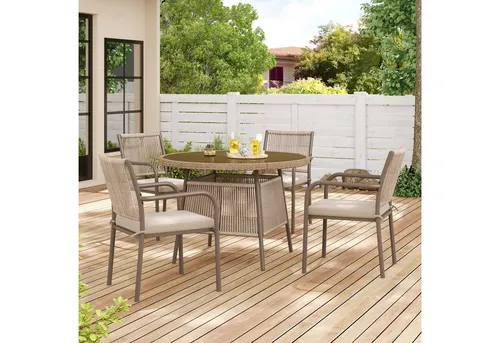 Okwish Gartenmöbelset, 5-teilig, Loungemöbel für Terrasse und Garten - Modernes 5-teiliges Gartenmöbelset aus robustem Metall und elegantem PE-Rattan. Ideal für entspannte Stunden im Freien mit komfortablen Sesseln und einem praktischen Tisch. Perfekt für gesellige Zusammenkünfte und stilvolle Akzente im Außenbereich.