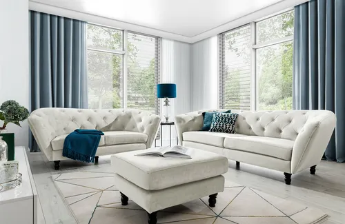 Sofaset Designersofas CHARLOTTE 3-2-1 in Matt Velvet Beige in beige von Fun Möbel