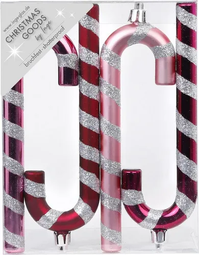MAGIC by Inge Christbaumschmuck, Christbaumschmuck Zuckerstangen 14cm Kunststoff 4er Set - Berry Kiss
