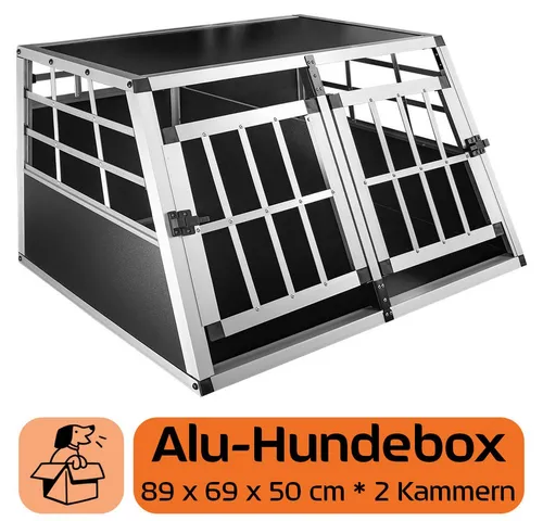 Petigi Tiertransportbox Aluminium 89 x 69 x 50 cm - Robuste Hundebox - Tier-Transportboxen für sicheren und komfortablen Transport von Hunden, mit großer Tür für einfachen Zugang und herausnehmbarer Trennwand für flexible Nutzung.