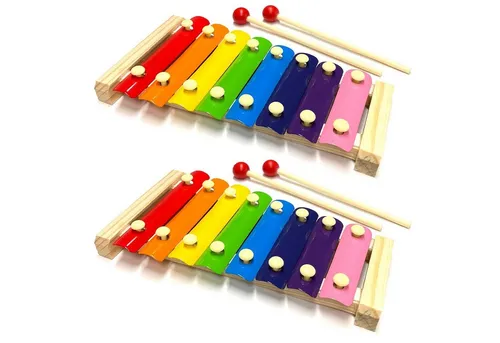 HAC24 Spielzeug-Musikinstrument Kinder Glockenspiel Xylophon Musikinstrument Metallophon, (2 tlg), mit 2 Schlägel 8 Farbigen Platten