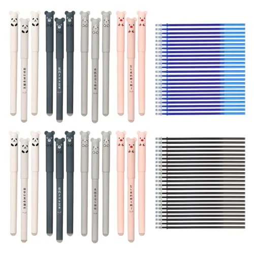 WUFANC Radierbares Gelstift-Set, inklusive 24 radierbare Stifte + 48 Ersatzminen, Tintenroller mit 0,5 mm Spitze, Kugelschreiber, geeignet für Studenten, Lehrer, Büroangestellte(Schwarzer, Blauer)