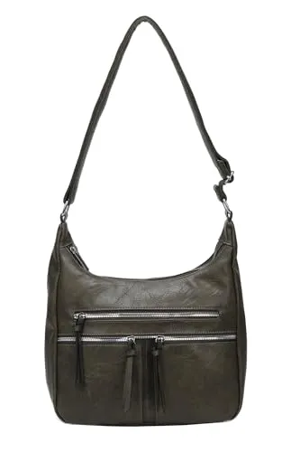 Damen Tasche Shopper Crossbody Schultertasche Hobo Bag Crossover Umhängetasche Handtasche Henkeltasche City Bag Leder Optik Reise Olivgrün