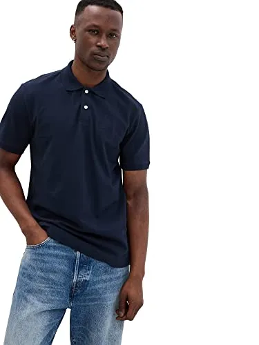 GAP Herren Logo-Piqué-Poloshirt Polohemd, Tapisserie Marineblau, Mittel