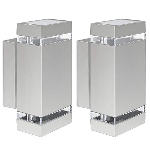 SSC-LUXon 2er Set LED Wandlampe up & down - Moderne Außen Wandleuchte IP44 aus hochwertigem Aluminium in silber-grau, mit Up & Down Licht für stilvolle Akzente. Einfache Montage ohne Trafo.