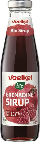 Voelkel Bio Sirup Grenadine 500ml - Fruchtiger Getränkesirup mit deutschem Bio-Siegel, ideal zum Verfeinern von Getränken und Desserts. Genießen Sie den natürlichen Geschmack!