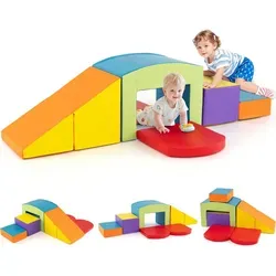 COSTWAY 6-teiliges Kletterblock-Set - Bauklötze für Kleinkinder, fördert motorische Fähigkeiten und Kreativität mit weichen, stabilen Schaumstoffblöcken und wasserdichtem Bezug für einfache Reinigung.