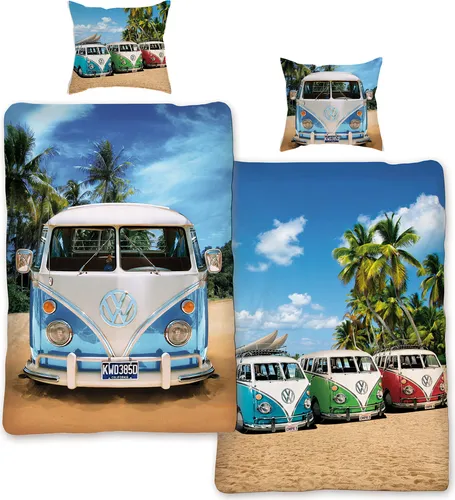 VW Volkswagen T1 Bettwäsche Set - Retro Flanell - Bettwäsche-Set für VW Fans, aus 100% Baumwolle in hochwertiger Flanell-Qualität, ideal für ein gesundes Schlafklima und pflegeleicht.