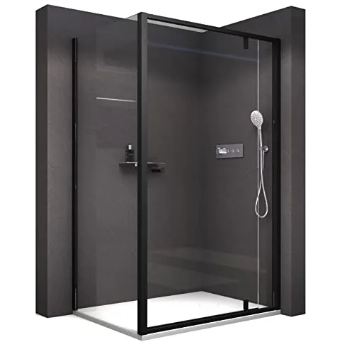 BERNSTEIN Duschkabine mit Drehtür Eckdusche NT606 FLEX - Dusche Türelement x Breite: 100x120cm aus 6mm ESG Klarglas - Profilfarbe Schwarz matt