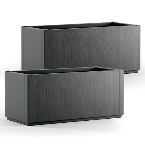 Blumentopf Ethica 2er-Set Anthrazit - Garten-Zubehör aus 100% recyceltem Kunststoff, witterungsbeständig und mit integriertem Ablaufboden für ideales Wurzelwachstum. Modernes Design für Terrasse, Garten oder Balkon.