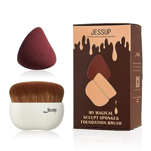 Jessup Foundation Pinsel mit Makeup Schwamm 1pc Kabuki Brush für Flüssigkeit, Creme oder Flawless Powder Kosmetik Gesicht Boby T882