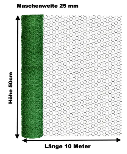 Hasendraht grün 50cm x 10m Kaninchendraht Hühnerdraht 25mm Gehege Zaun Draht