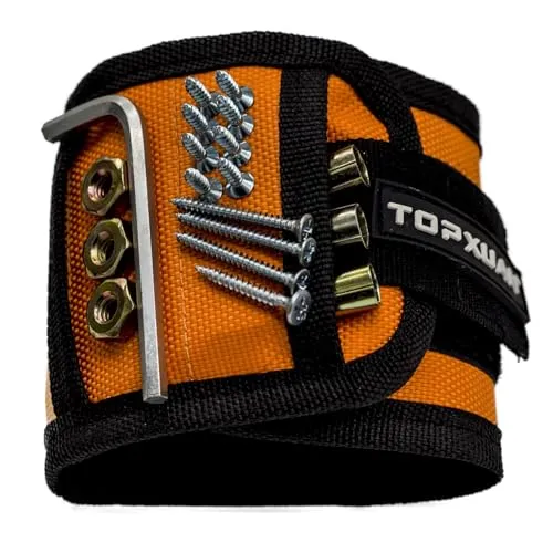 TOPXUAN Magnetisches Armband Werkzeuggürtel, 15 Magnete, Orange, 38,1 cm x 9,9 cm, Baumwolle, Klettverschluss, Ideal für Heimwerker und Tischler