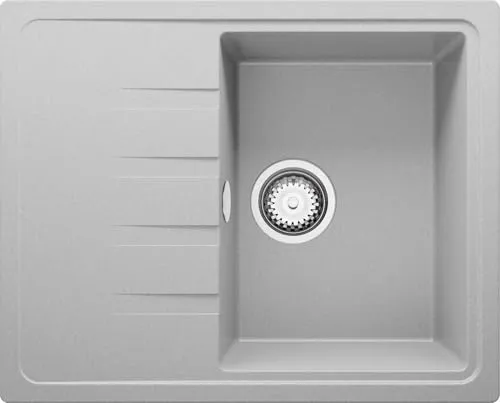 PRIMAGRAN Spülbecken Grau 62x50cm, Granitspüle 1 Becken + Ablauf-Set, Küchenspüle ab 40er Unterschrank - Mailand S053