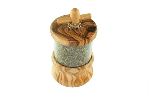 Kräutermühle aus Olivenholz von D.O.M. Die Olivenholz-Manufaktur