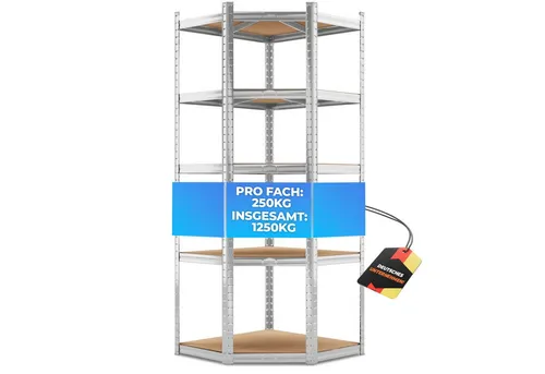ALL Schwerlastregal Eckregal 180x70x40cm - Robust & Erweiterbar - Schwerlastregal für Keller, Garage oder Werkstatt mit einer Traglast von bis zu 1250 kg. Flexibel einstellbare Böden und rostfreies Material sorgen für maximale Anpassungsfähigkeit und Langlebigkeit.